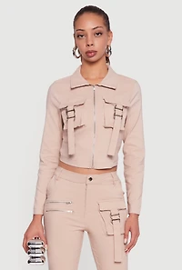 Womens Hyper Stretch Cropped Zip Front Utility Jacket, S