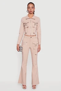 Womens Hyper Stretch Cropped Zip Front Utility Jacket, Beige,