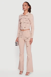 Womens Hyper Stretch Cropped Zip Front Utility Jacket, Beige,