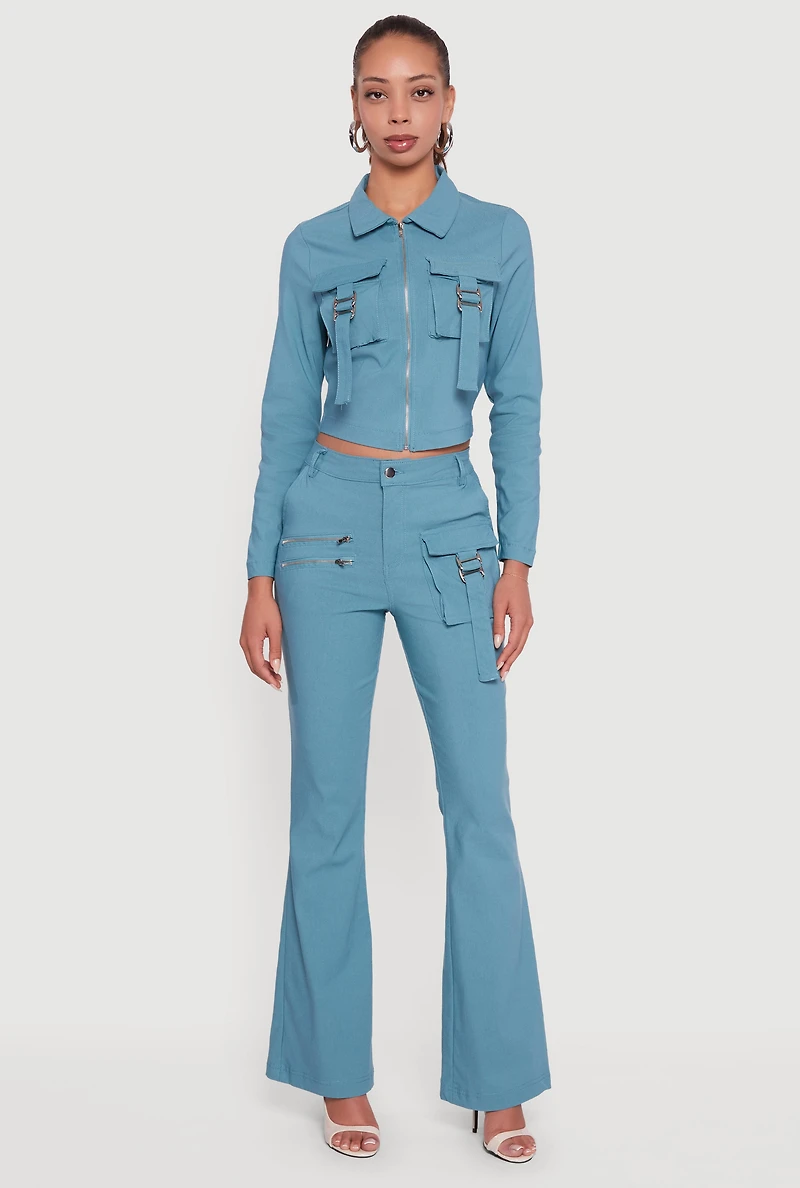 Hyper Stretch Cropped Zip Front Utility Jacket