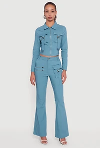 Hyper Stretch Cropped Zip Front Utility Jacket