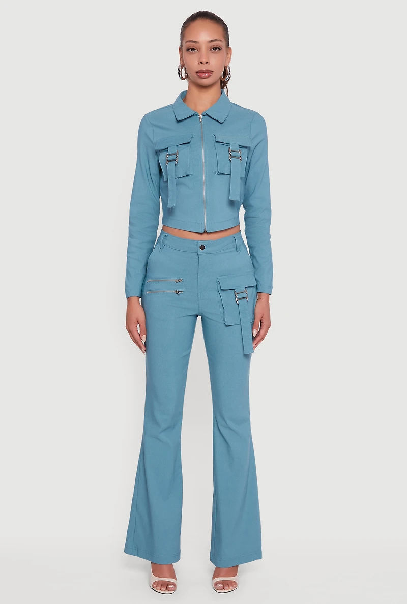 Hyper Stretch Cropped Zip Front Utility Jacket