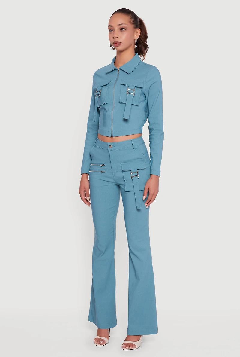 Hyper Stretch Cropped Zip Front Utility Jacket