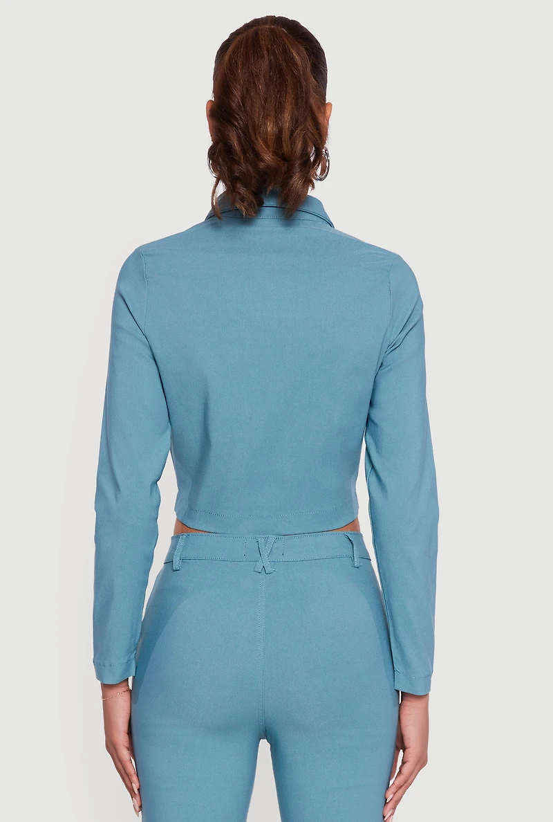 Hyper Stretch Cropped Zip Front Utility Jacket