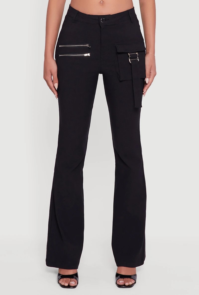 Womens Hyper Stretch Zipper Detail Utility Flare Pants,