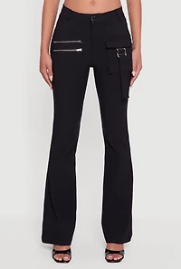 Womens Hyper Stretch Zipper Detail Utility Flare Pants,