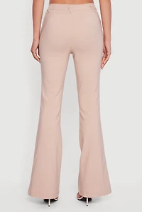 Womens Hyper Stretch Zipper Detail Utility Flare Pants, Beige,