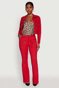 Hyper Stretch Zipper Detail Utility Flare Pants