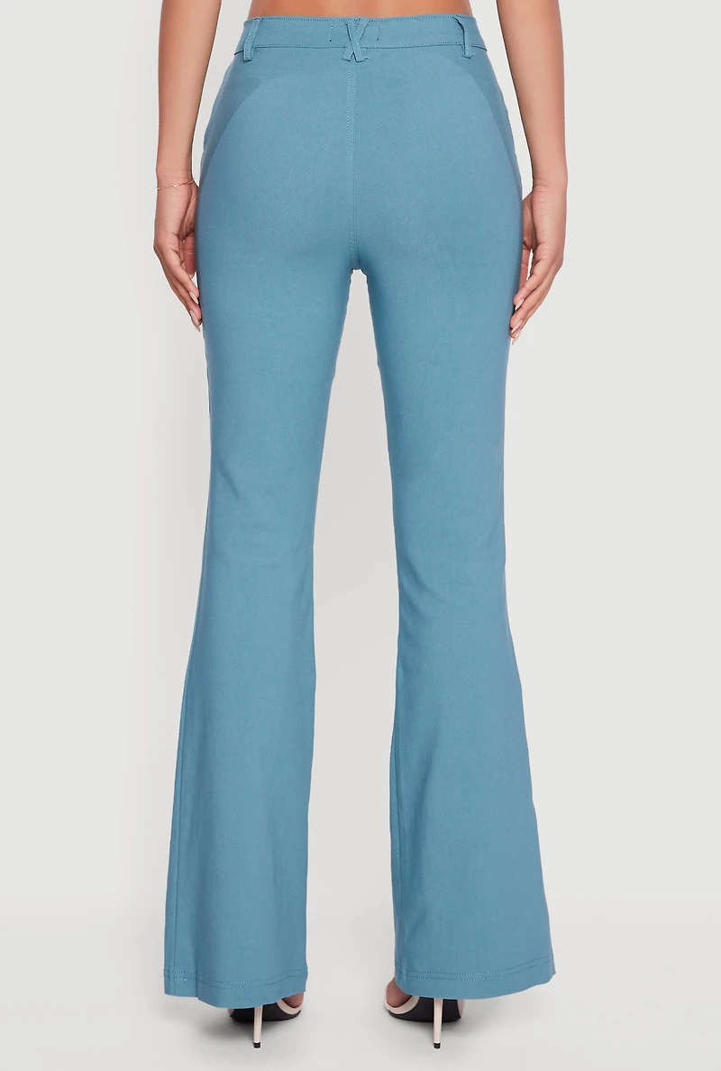 Womens Hyper Stretch Zipper Detail Utility Flare Pants, Blue,