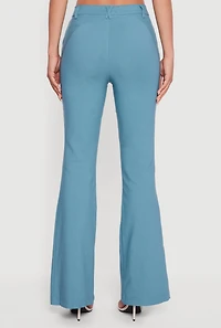 Womens Hyper Stretch Zipper Detail Utility Flare Pants, Blue,