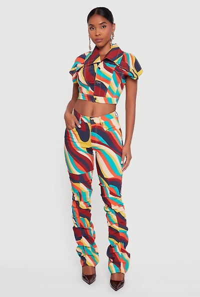 Womens Color Blocked Skinny Leg Stretch Stacked Pants, Multi, Size M