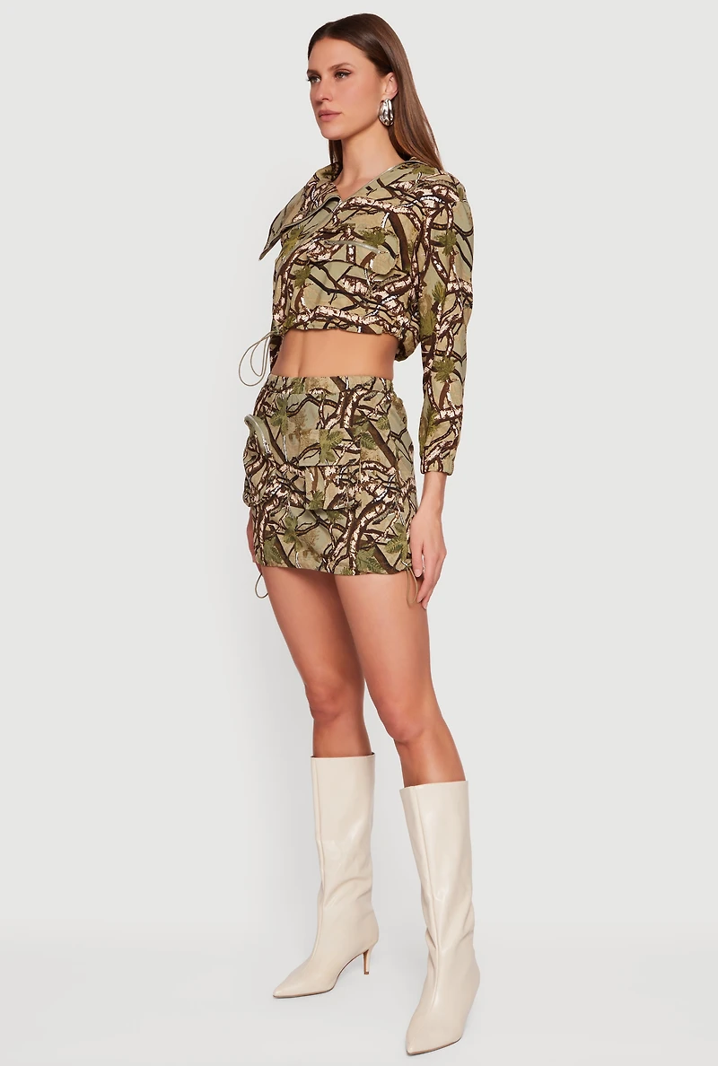 Toggle Drawstring Hem Cargo Pocket Skirt