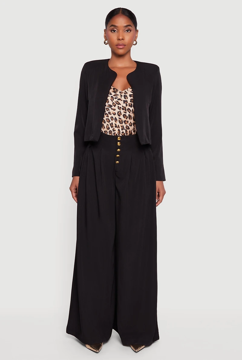 Womens Paper Bag Waist Wide Leg Pants,