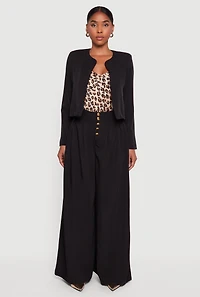 Womens Paper Bag Waist Wide Leg Pants,