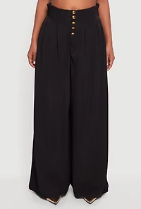 Womens Paper Bag Waist Wide Leg Pants,