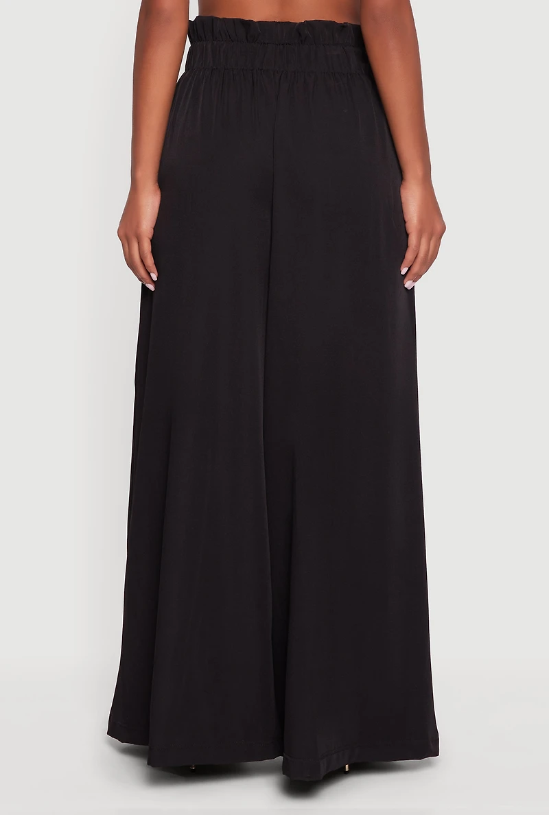 Womens Paper Bag Waist Wide Leg Pants,