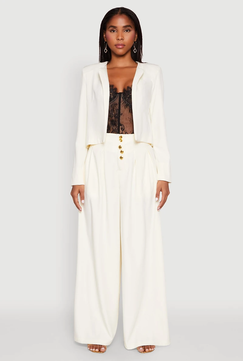Womens Paper Bag Waist Wide Leg Pants, White, Size M