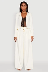 Womens Paper Bag Waist Wide Leg Pants, White, Size M