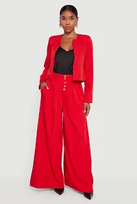 Womens Paper Bag Waist Wide Leg Pants, , Size L