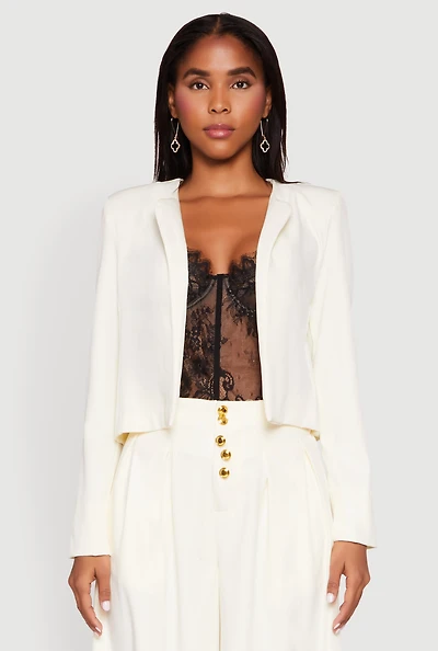 Womens Padded Shoulder Blazer, Beige, Size M