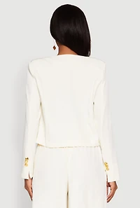 Womens Padded Shoulder Blazer, Beige, Size M