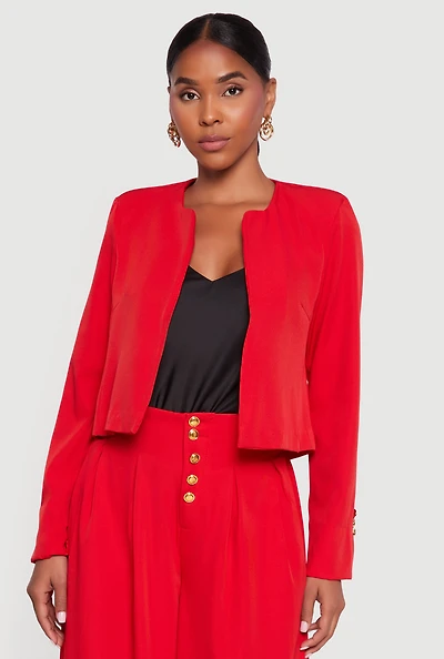 Womens Padded Shoulder Blazer, Red, Size L