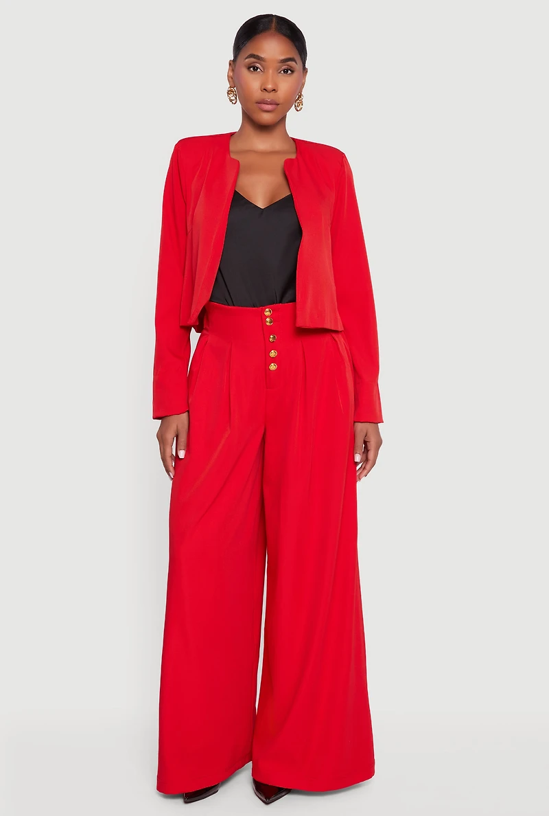 Womens Padded Shoulder Blazer, Red, Size L