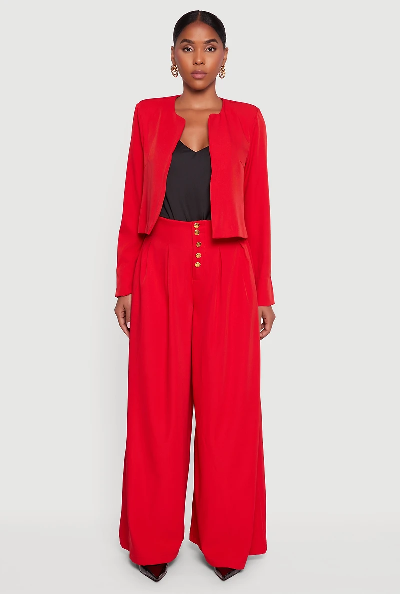 Womens Padded Shoulder Blazer, Red, Size XL