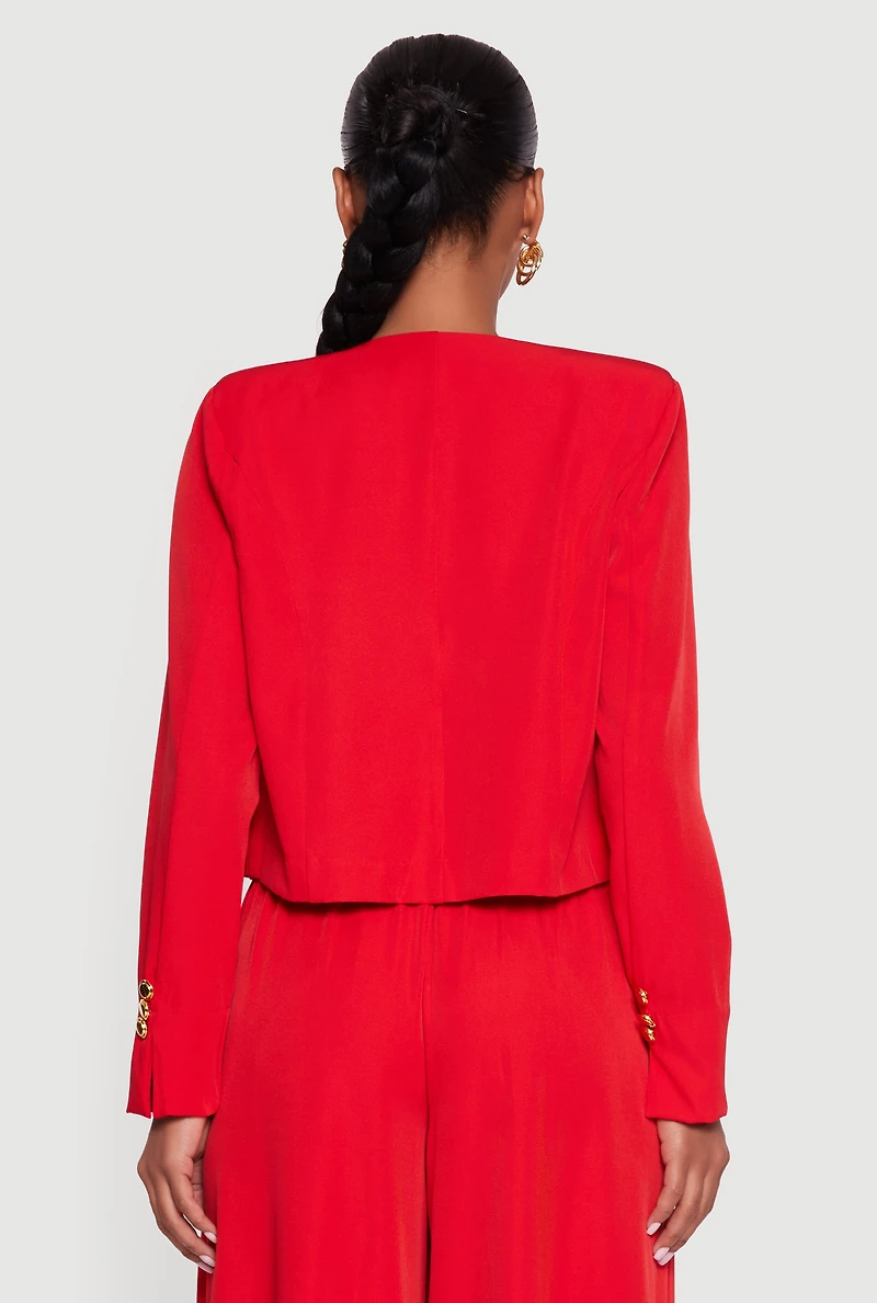 Womens Padded Shoulder Blazer, Red, Size XL