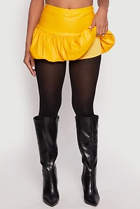Womens Faux Leather Bubble Mini Skort, Yellow, Size M
