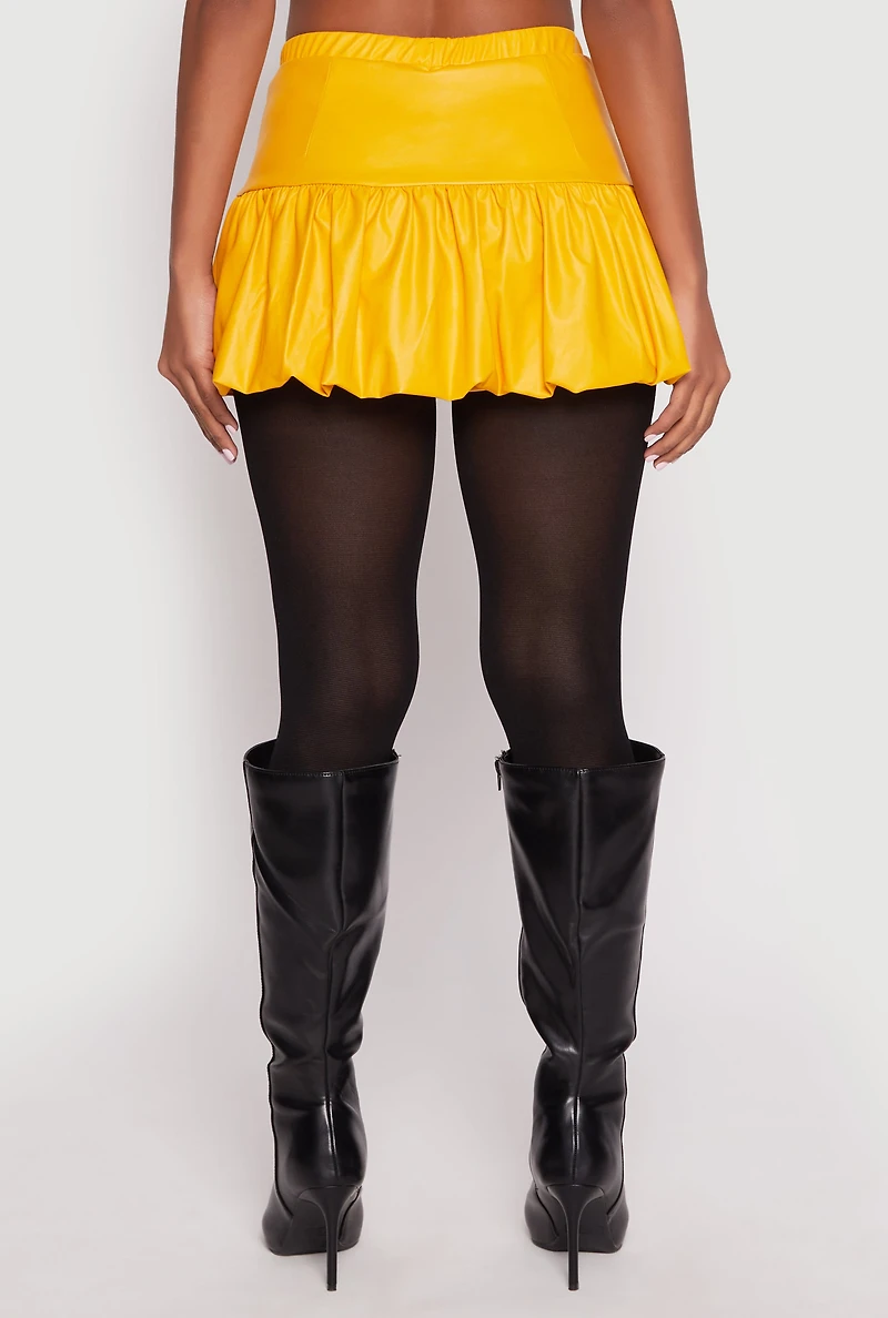 Womens Faux Leather Bubble Mini Skort, Yellow, Size M
