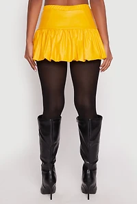 Womens Faux Leather Bubble Mini Skort, Yellow, Size M