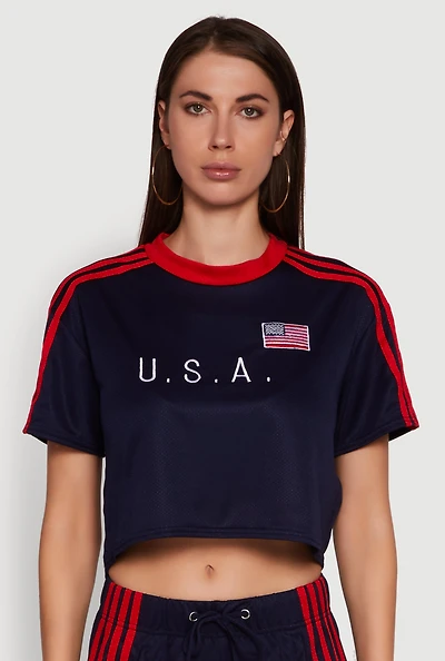 Womens Graphic Cropped Soccer Jersey, Blue, Size L