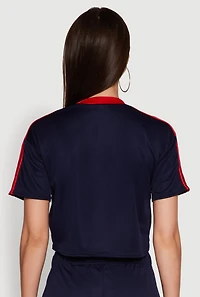 Womens Graphic Cropped Soccer Jersey, Blue, Size L