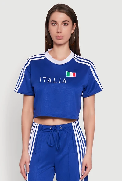 Womens Graphic Cropped Soccer Jersey, Blue,