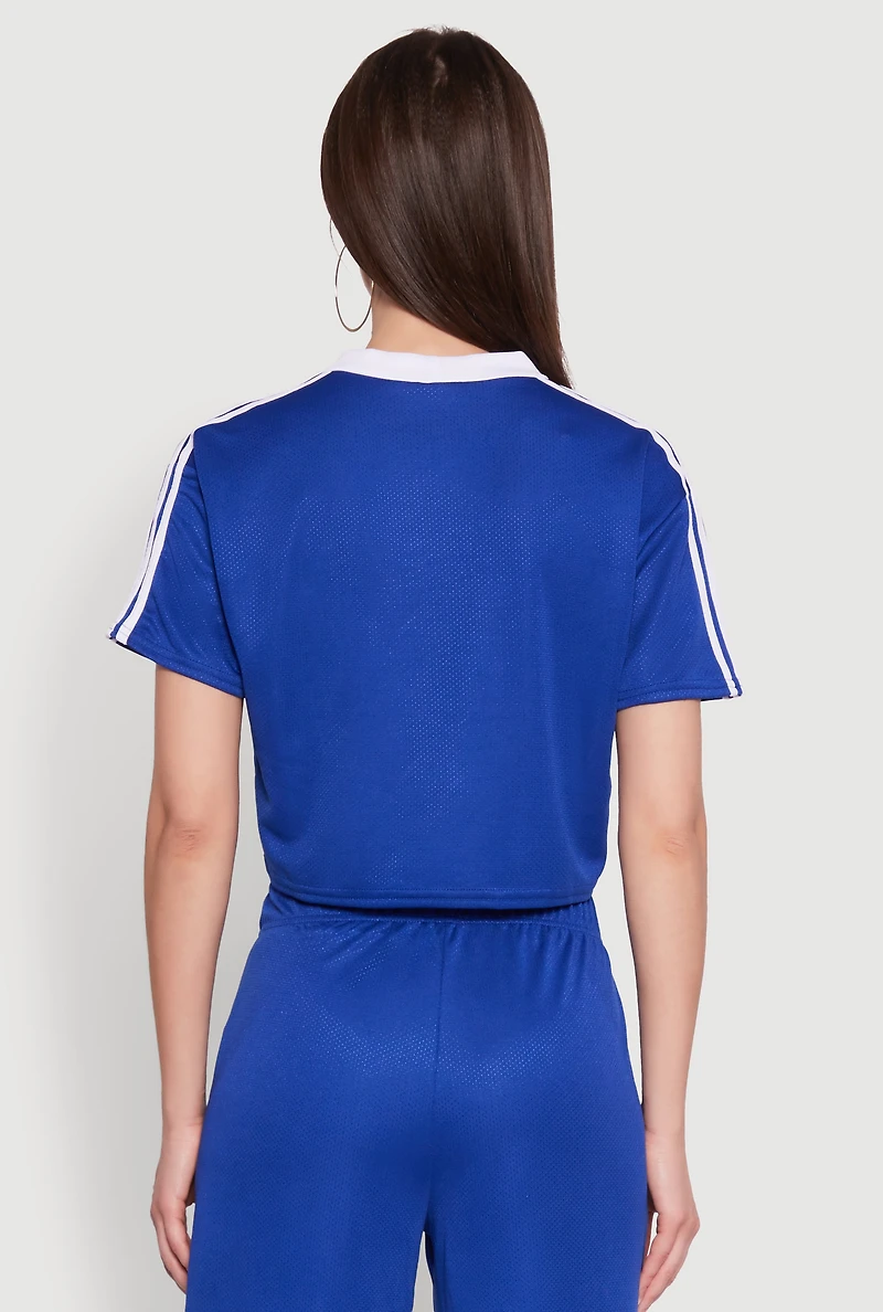 Womens Graphic Cropped Soccer Jersey, Blue,