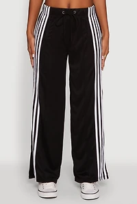 Womens Side Striped High Waisted Wide Leg Active Pants, Black, Size M