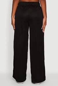 Womens Side Striped High Waisted Wide Leg Active Pants, Black,