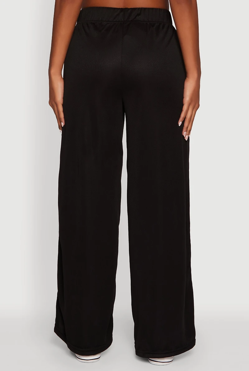 Womens Side Striped High Waisted Wide Leg Active Pants, Black, Size M
