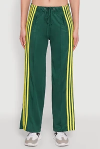 Womens Side Striped High Waisted Wide Leg Active Pants, Green, Size S