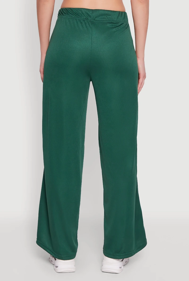 Womens Side Striped High Waisted Wide Leg Active Pants, Green, Size S