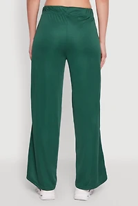 Womens Side Striped High Waisted Wide Leg Active Pants, Green, Size S
