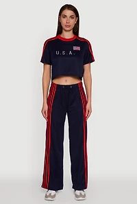 Womens Side Striped High Waisted Wide Leg Active Pants,