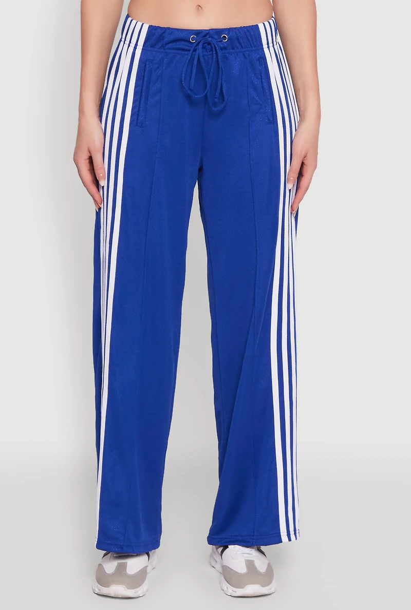 Womens Side Striped High Waisted Wide Leg Active Pants, Blue,