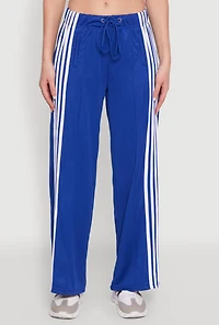 Womens Side Striped High Waisted Wide Leg Active Pants, Blue,