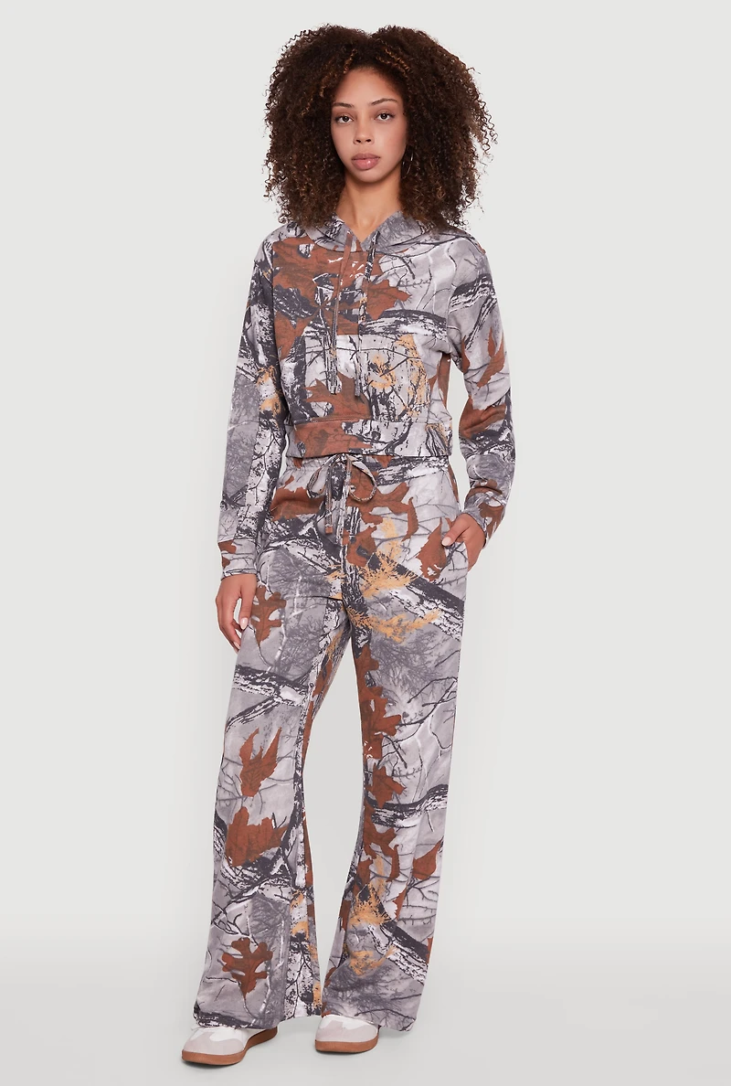 Womens Hunter Camo Cropped Pullover Hoodie, Multi, Size S