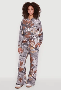 Womens Hunter Camo Cropped Pullover Hoodie, Multi, Size S
