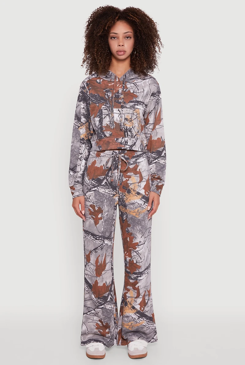 Womens Hunter Camo Cropped Pullover Hoodie, Multi, Size S