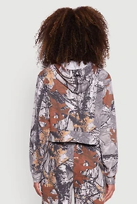 Womens Hunter Camo Cropped Pullover Hoodie, Multi, Size S