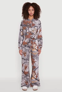 Womens Hunter Camo Flare Leg Sweatpants, Multi, Size L
